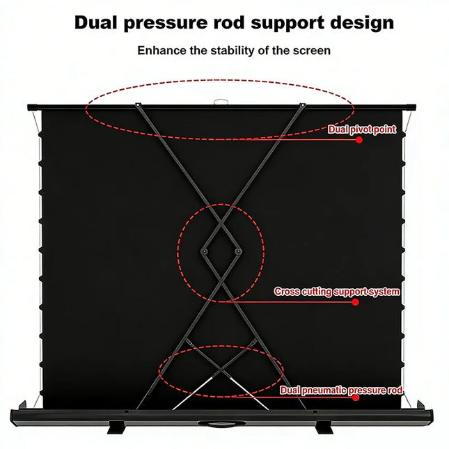 Portable Floor Pull-Up Tab Tension Screen Metal Silver ALR Material 3D Ready Projector Screen for Home Theater & Outdoor Use