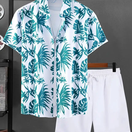 2025 Simple All-in-one Men's Shirt Set Coconut Tree Print 3D Printed Shirt And Shorts Set Summer Casual Vacation Hawaiian Shirt