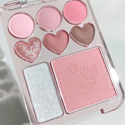 8-color Pearl Glitter Matte Peach Pink Blusher Highlight Eye Shadow All-in-one Plate Korean Makeup Pink Orange Eyeshadow Make Up