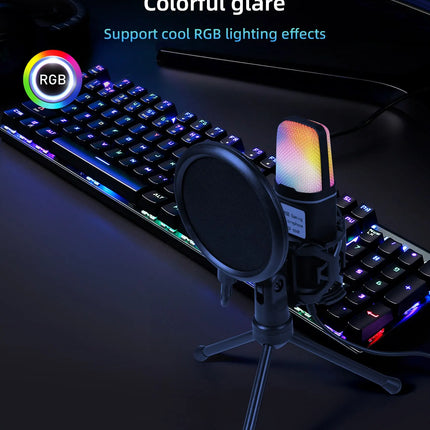 Gaming Computer Professional Condenser Microphone Mic PC Laptop USB Wired Live Streaming Podcast Studio Mike Kit Gamer Karaoke