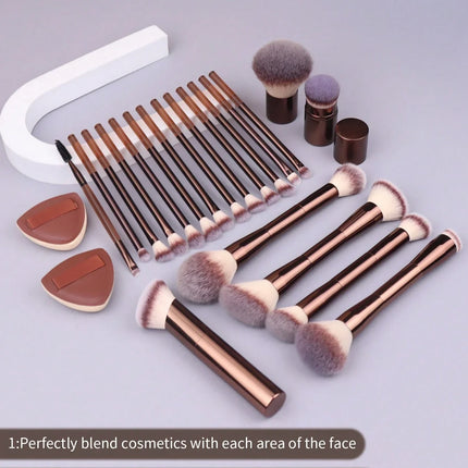 22pcs Professional Makeup Tools Set With Velvet Bag,20pcs Soft Long Aluminum Tube Makeup Brush Set+2pcs Powder Puffs Accessories