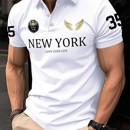 Men's Summer Shirt with Digital and Letter Print Design, Casual Button-up Shirt, Suitable for Daily Wear or Outdoor Activities