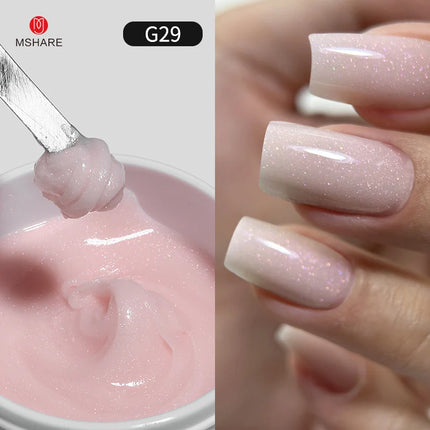 MSHARE 50g Shimmer Pink White Acrylic Gel TPO Free Glitter Shiny Extension Acryl Hard Gel Nails Sculpting Construction