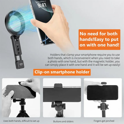 Magnetic Phone Holder Stand MagSafe Cold Shoe Tripod Mount w 1/4 Screw for iPhone Android Phone Desktop Live Streaming Vlog