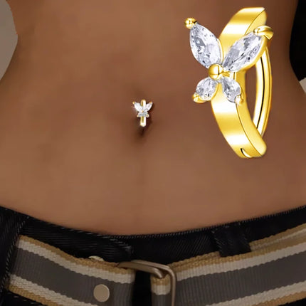 1PCS Heart Crystal Belly Button Rings For Women Fashion Reverse Belly Piercing Buckle Butterfly Navel Barbell Body Jewelry Gift