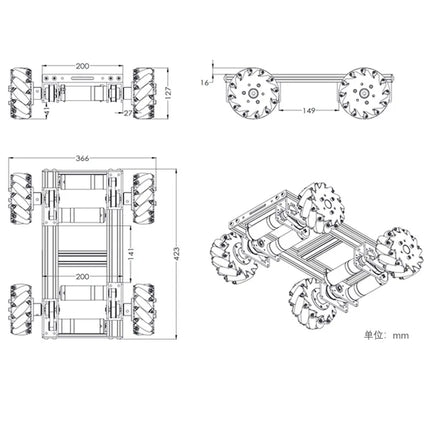 35kg Heavy-Duty 4WD Mecanum Wheel Trolley Omnidirectional Mobile Robot with Motor Metal Chassis for Research Programmable Robot