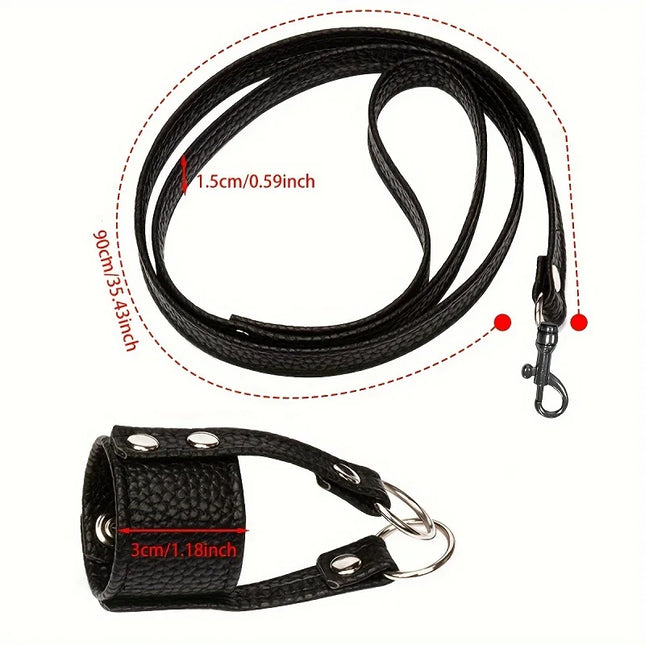 Male Leather Penis Ring Fetish Bondage Metal Chain Scrotal Cuff Traction Rope BDSM Training Penis Exercise Adult Sexual Products