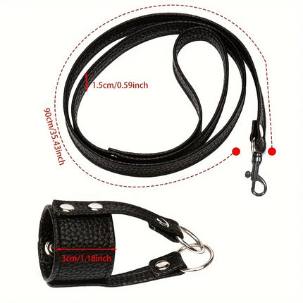 Male Leather Penis Ring Fetish Bondage Metal Chain Scrotal Cuff Traction Rope BDSM Training Penis Exercise Adult Sexual Products