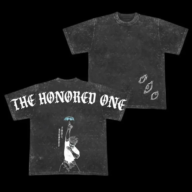 Gojo Satoru Retro Heavy THE HONORED ONE Jujutsu Kaisen Anime Double Printed Vintage  Washed Tee Unisex Oversize Anime Manga Was