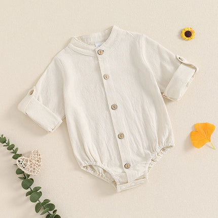 Long Sleeve Baby Boys Rompers Soft Solid Color Buttons Toddler Infant Clothes Bodysuits Fall Spring Casual Newborn Jumpsuits