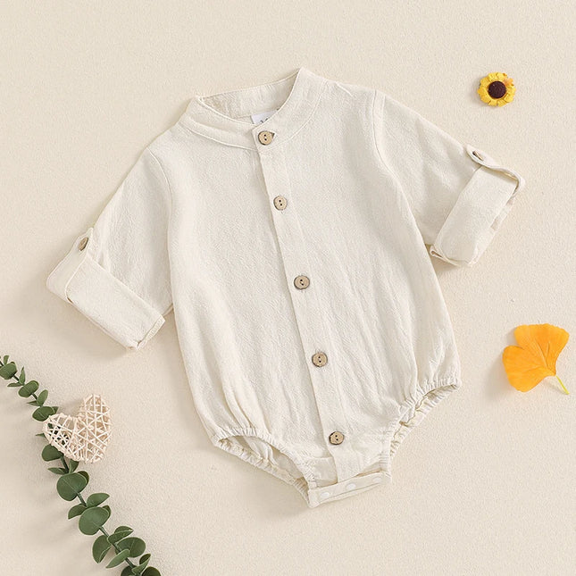 Long Sleeve Baby Boys Rompers Soft Solid Color Buttons Toddler Infant Clothes Bodysuits Fall Spring Casual Newborn Jumpsuits