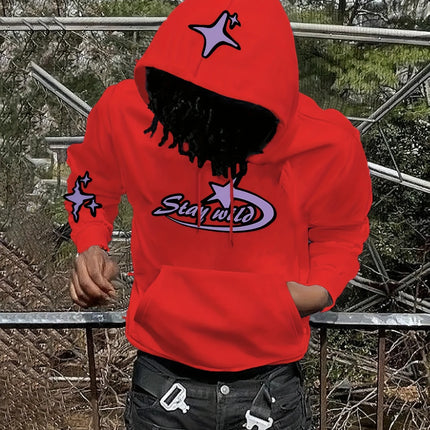 Y2K Star Graphic Hoodie Men Vintage Stay Wild Letter Hooded Sweatshirt streetwear  hoodies men clothing promo
