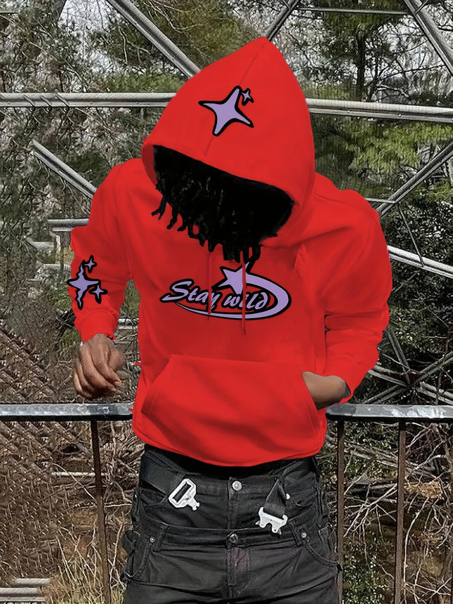 Y2K Star Graphic Hoodie Men Vintage Stay Wild Letter Hooded Sweatshirt streetwear  hoodies men clothing promo