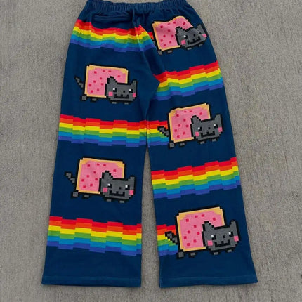 Nyan Cat Sweatpants Y2k Pants Baggy Men Elastic Waist American Streetwear Hip Hop Vintage Joggings Casual Pants Men Clothing
