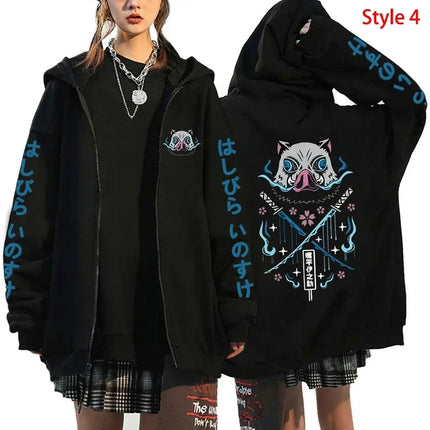 Hot Anime Hashibira Inosuke Printing Zipper Hoodies Women Men Fashion Y2k Personality Zipper Long Sleeve Hooded Sweatshirt Tops