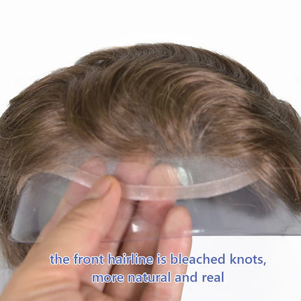Bleached Knots Men Toupee Lace Front Hair Prosthesis Man Lace PU Base Indian Human Hair Wigs Natural Hair Replacement Hairline