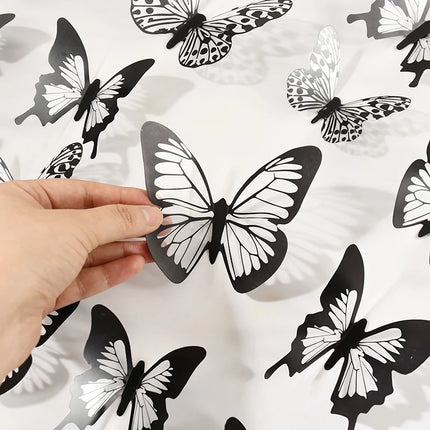 24/48pcs Black White 3D Butterfly Wall Stickers Wedding Decoration Home Bedroom Living Room DIY Butterflies Wall Decals Supplies