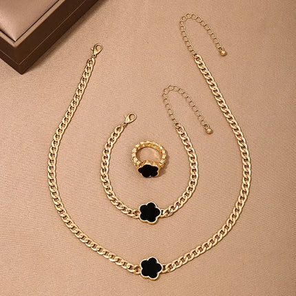 New Lucky Five-petal Flower Five-leaf Clover Earrings Necklace Two-piece set for Woman Fashionable Accessories Party Jewelry