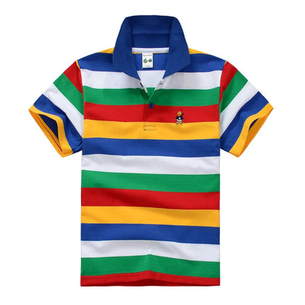 Summer Kids Polo Shirts Children's Short Sleeve Boys Top Polo Shirt Color Striped Teens Cotton Girls School Shirts 2-14Years
