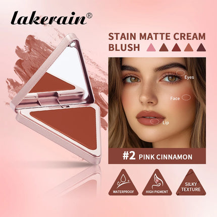 Lakerain Triangle Cream Blush Cream Matte Cream Non-greasy Easy to Push Color Saturation High Natural Rosy Rouge Blush Cream