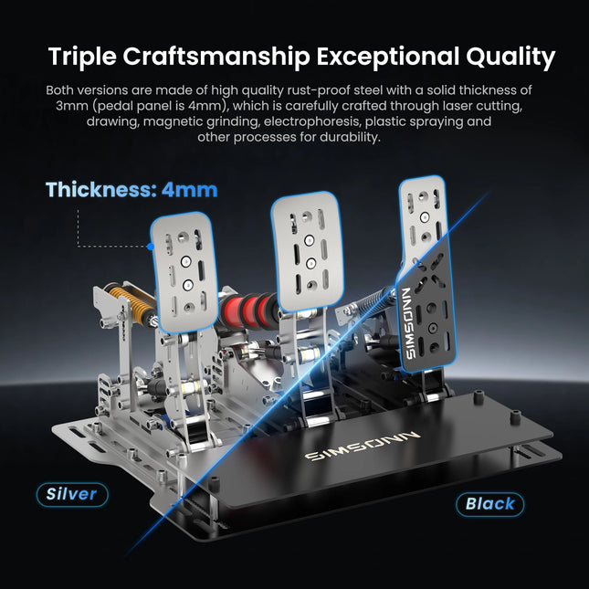 SIMSONN Plus X Simracing Pedals Silver Sim Racing Simulator Pedal Support VAM and VAM RPO HE Hydraulic Pedal for PC Cockpit