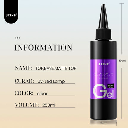 Jting 1pc 250g Top Coat Professional Nail Art Top Coat Long-lasting Anti-Stain Functional Gel Polish