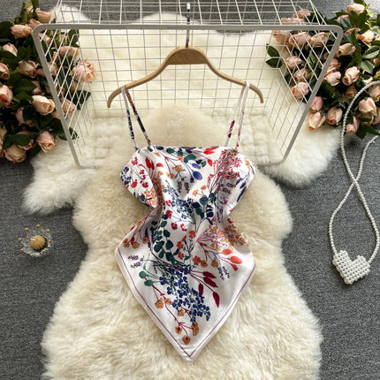 Women's Slim Fit Printed Tank Top Knot Back Design Versatile Strapless Top Commute Style Summer Collection