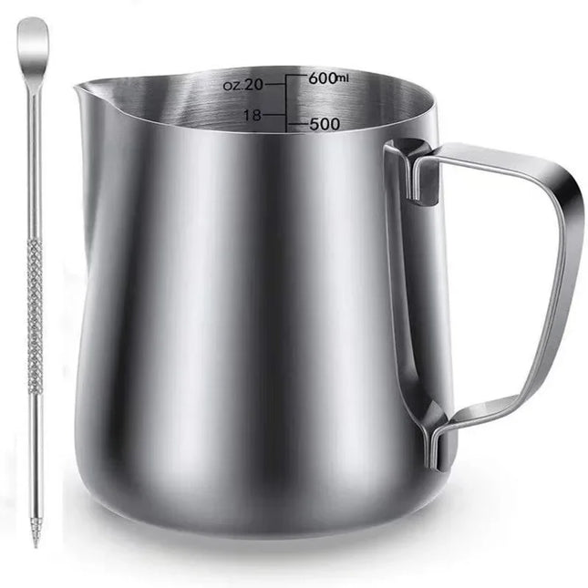 350ml/600ml (12 Oz/20 Oz) Milk Frother Steam Canister Stainless Steel Coffee Latte Art Milk Carafe Cup with Art Pen, 12 Oz