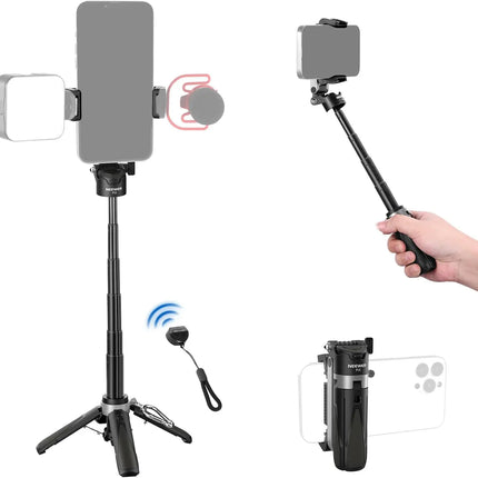 NEEWER Selfie Stick with Detachable Bluetooth Remote Shutter, Lightweight Foldable Travel Tripod for iPhone YouTube/TikTok Vlogs