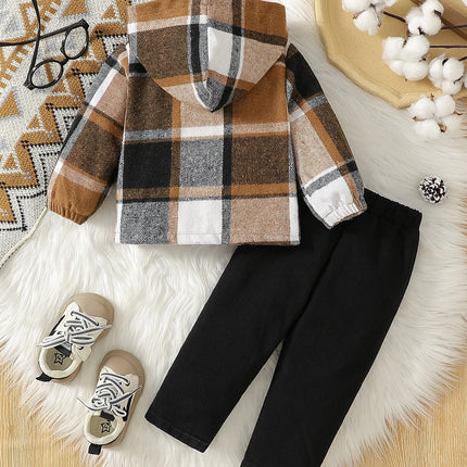 Baby boy autumn outfit casual style striped hooded jacket with ripped pants two-piece set for daily street wear