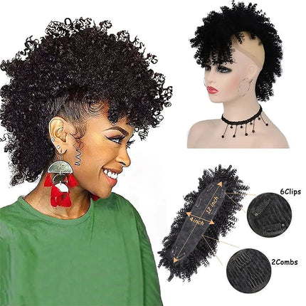 Synthetic High Puff Afro Mohawk Ponytails for Women Mohawk Short Kinky Curly Ponytail Extension Hair Bun with Bangs