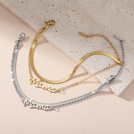 Skyrim Stainless Steel Gold Color Mama Letter Beads Charm Bracelet Red Rope Bracelets Women Waterproof Jewelry Mother's Day Gift