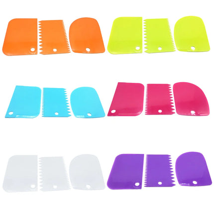 3Pcs Cream Scraper Suit DIY Kitchen  Straight Arc Tooth Shape Cream Bread Cutter Plastic Cake Pasty Scraper Baking Fondant Tools