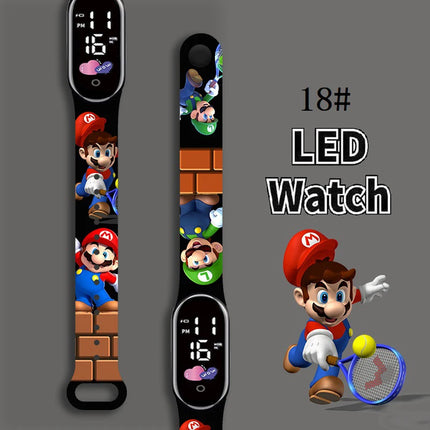Kids Digital Watch Cartoon Silicone Strap Wristwatch for Boys Girls Children Mario Waterproof LED Sport Watch Gift