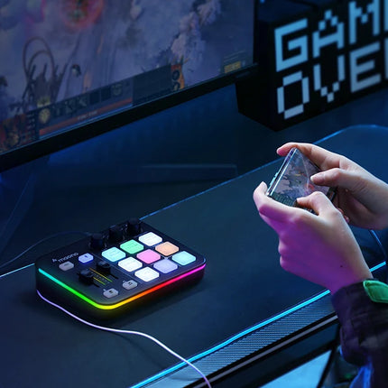 MAONO G1 NEO Gaming Audio Mixer Custom Sound Effects RGB Streaming with XLR Microphone Audio Interface for Game Voice Podcast