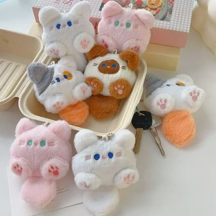 1-4pcs Cute Plush Small Cat Doll Keychain for Couple Soft Cotton Stuffed Animal Keyring Backpack Pendant Decoration Student Gift