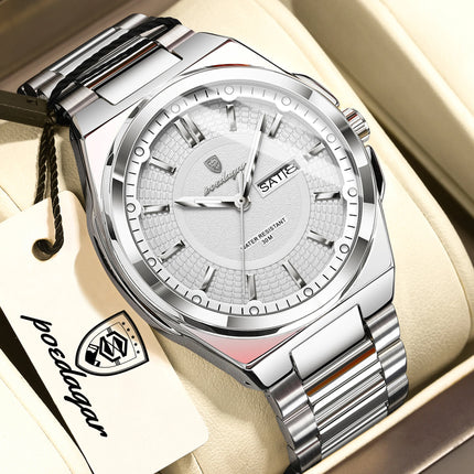 POEDAGAR Luxury Business Men's Watches Stainless Steel Waterproof Luminous Men's Watch Date Week Quartz Original Men's Wristwatches
