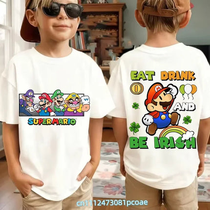 New Super Mario and Luigi Anime Children's Cotton Short-sleeved T-shirt, Cartoon Game Trendy Top for Boys' Casual Short Sleeves.