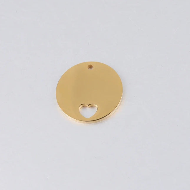 20Pcs/Lot Mirror Polished Stainless Steel Round Plate Charm With Inner Hollow Heart DIY Stamping Charms 20mm