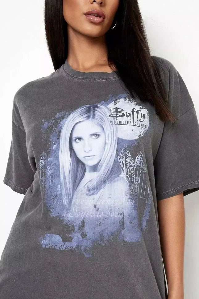 Horror Movie Tee Vintage Buffy The Vampire Slayer T-shirt Print Cotton Tops Summer Casual Loose Crew Neck Cotton Tees Unisex