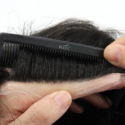 Beeos TJNG 6 inches 0.03-0.04mm Super Thin Skin Men Toupee Hair System Human Hair Protesis Capilar Hombre Pelo Humano
