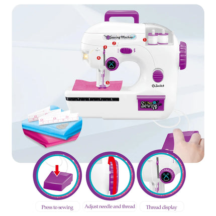 Sewing Machine Toys, Portable Battery Powered Sewing Machine with Measuring Tape and Fabric, Gifts for Kids not Include Battery