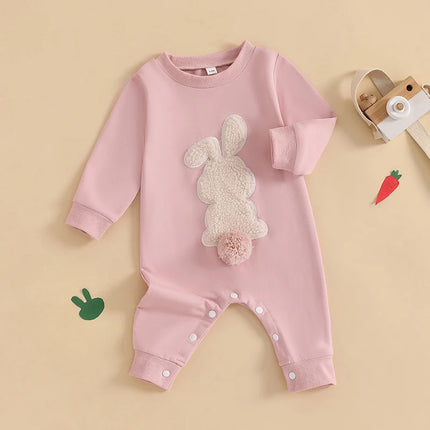 Citgeett Spring Easter Infant Baby Girls Boys Rompers Plush Bunny Embroidery Long Sleeve Jumpsuit Clothes