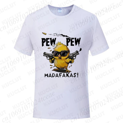 Pew Pew Madafakas Men's T-shirts Cute Chick Funny Graphic Tops Summer Short Sleeve Tees Trendy Streetwear Male Oversized Clothes