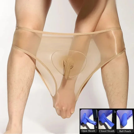 Hot Selling Glossy Sheer Men's Panties Underwear See Through Penis Cover Men Shiny Silky Briefs Panties Lingerie Sexy Male Man