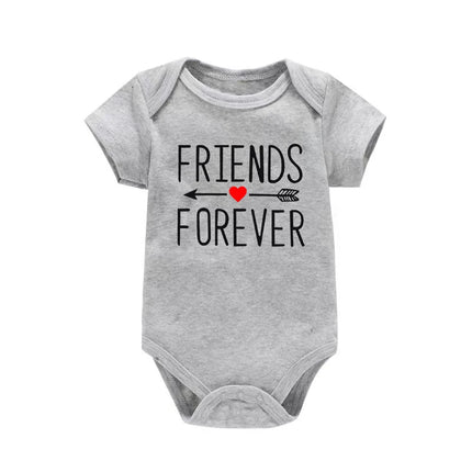 1Pc Born Together and Friends Forever Newborn Clothes Summer Short Sleeves Rompers Twins Baby Bodysuits Toddler Onesie
