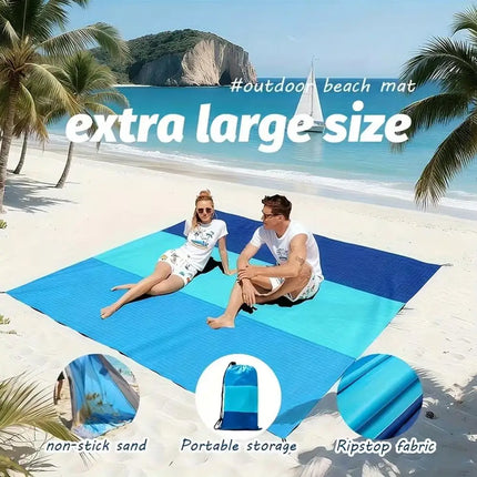 New Three-color Spliced Ground Pad Outdoor Sand Camping Plaid Beach Mat Waterproof Foldable Pocket Picnic Mat 200*210cm