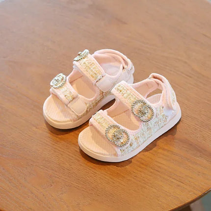 2025 Korean Style Sweet Style Sandals Summer Solid Color Girls Baby Sandals Open Toe Small PU Slipper Shoes Size 21-35