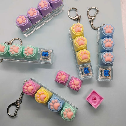 Cat Claw Button Decompression Toy Mechanical Keyboard 4-Key Shaft Tester Luminous Decompression Button Keyboard Keychains