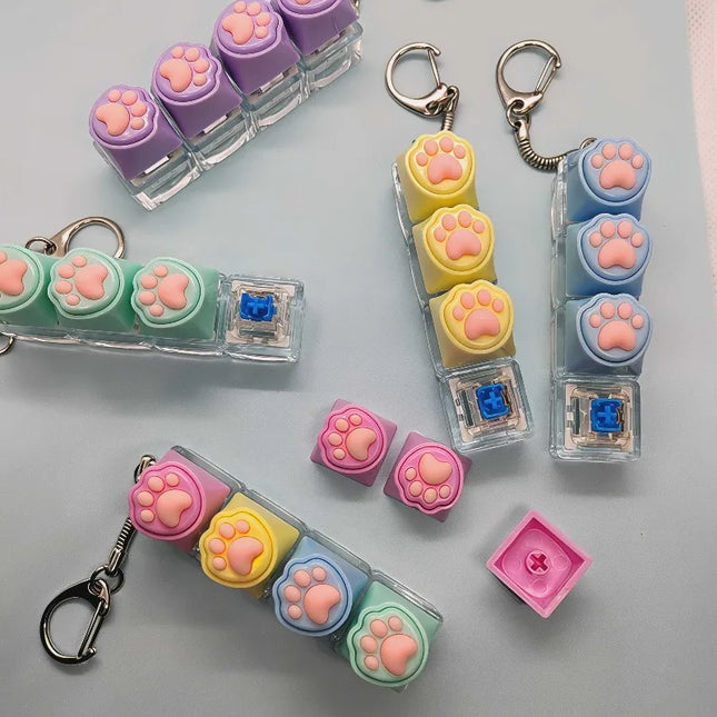 Cat Claw Button Decompression Toy Mechanical Keyboard 4-Key Shaft Tester Luminous Decompression Button Keyboard Keychains